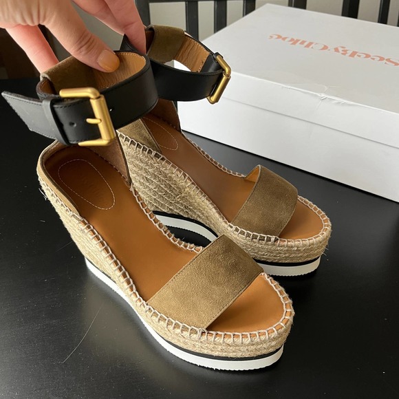NEW See By Chloe Espadrille Wedges Sandals in Khaki - Picture 3 of 10